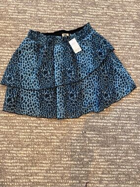Blue Leopard Print Tiered Mini Skirt